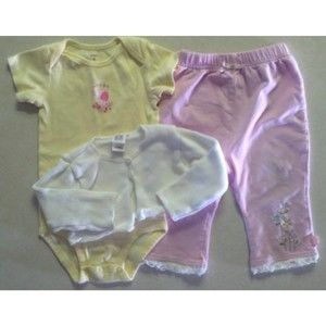 Girl's Size 9 M Months 3 Piece Outfit White Cardigan, Elephant Top & Pants